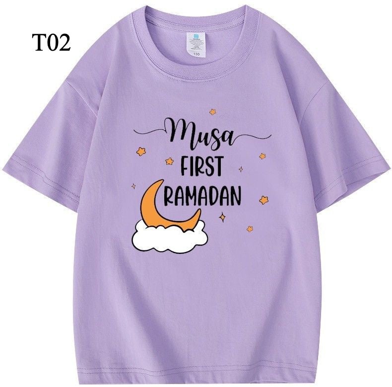 Customized Cotton Parent-Child T-Shirts – Ramadan & Keffiyeh Design for Kids and Adults (MTC001)