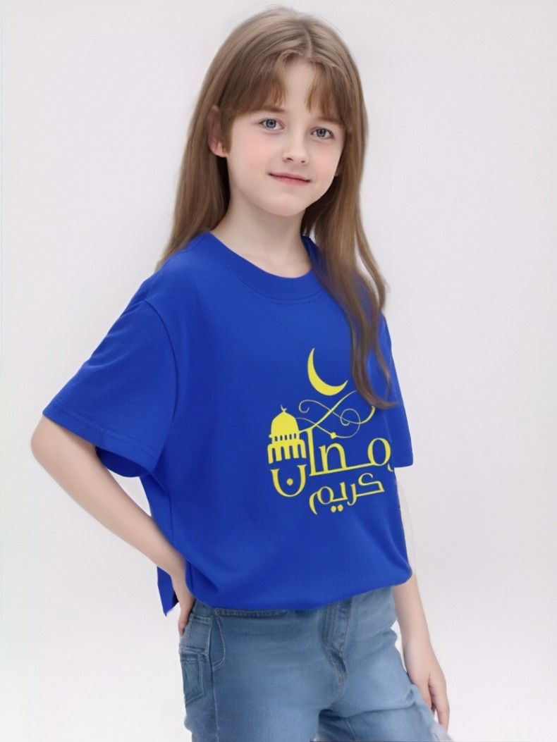 Customized Cotton Parent-Child T-Shirts – Ramadan & Keffiyeh Design for Kids and Adults (MTC001)
