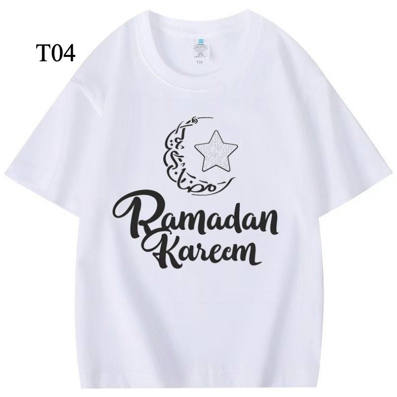 Customized Cotton Parent-Child T-Shirts – Ramadan & Keffiyeh Design for Kids and Adults (MTC001)