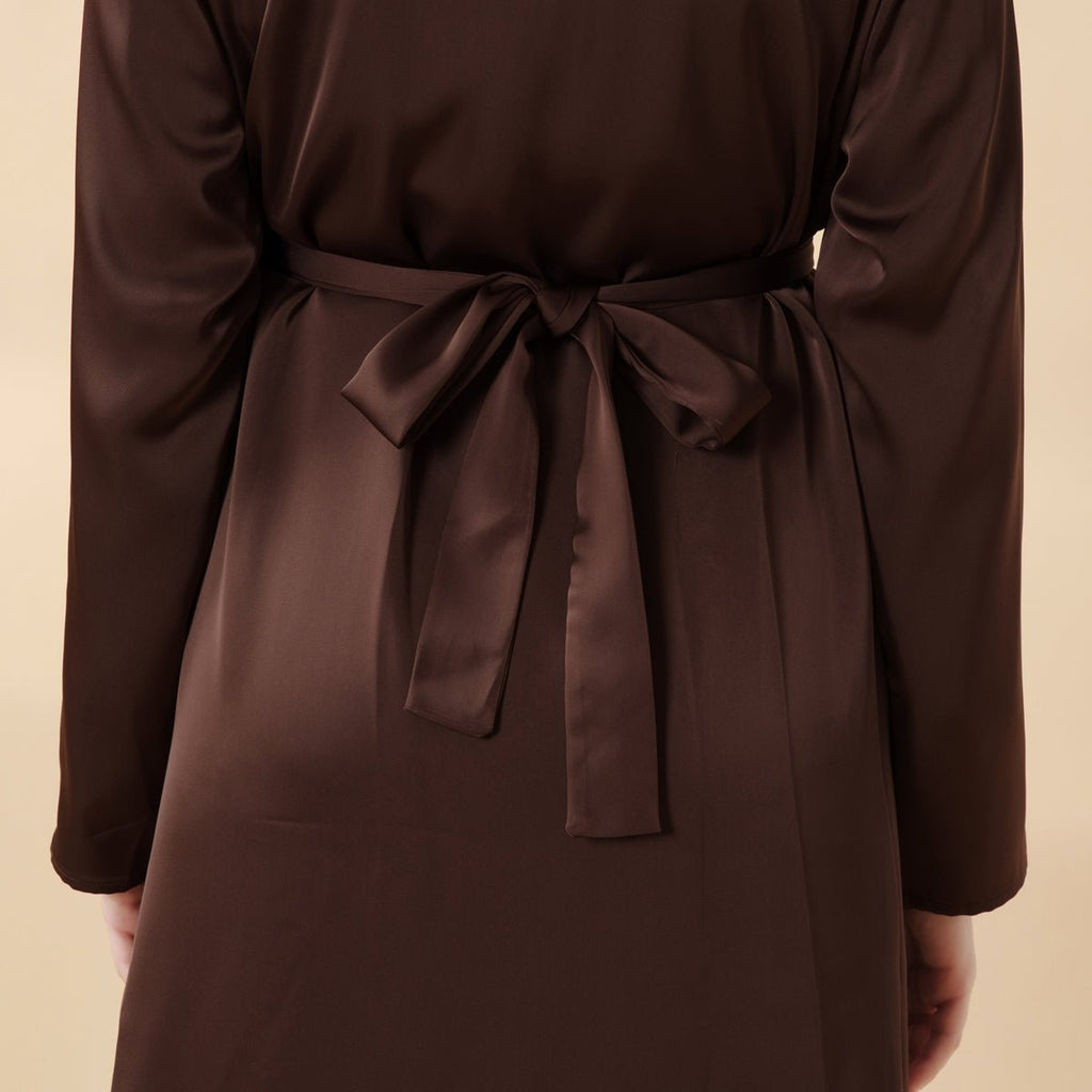 Eid Abaya - Perfect for Eid Celebrations Elegant Dark Brown Three-Piece Bead Embroidery (MOA112)