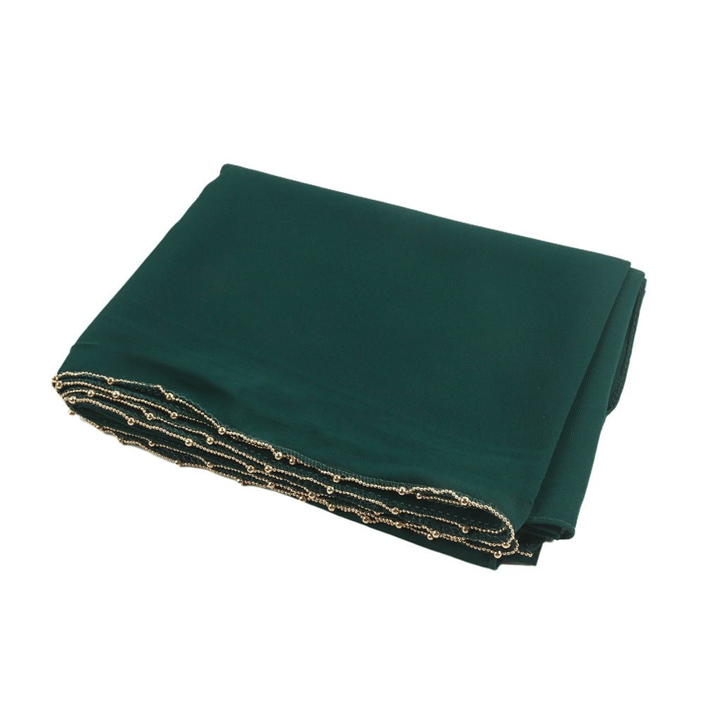 Elegance Solid Color Chiffon Hijab with Metallic Chain Trim (MH138)