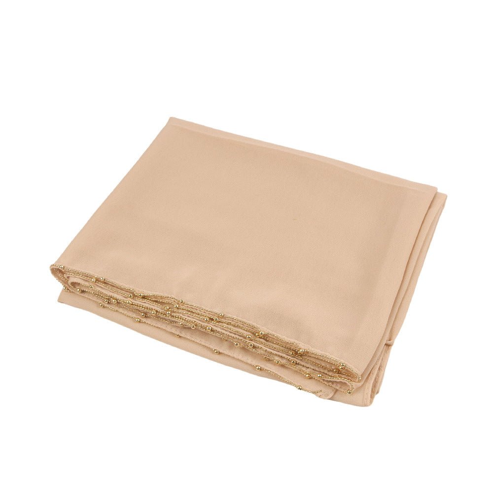 Elegance Solid Color Chiffon Hijab with Metallic Chain Trim (MH138)