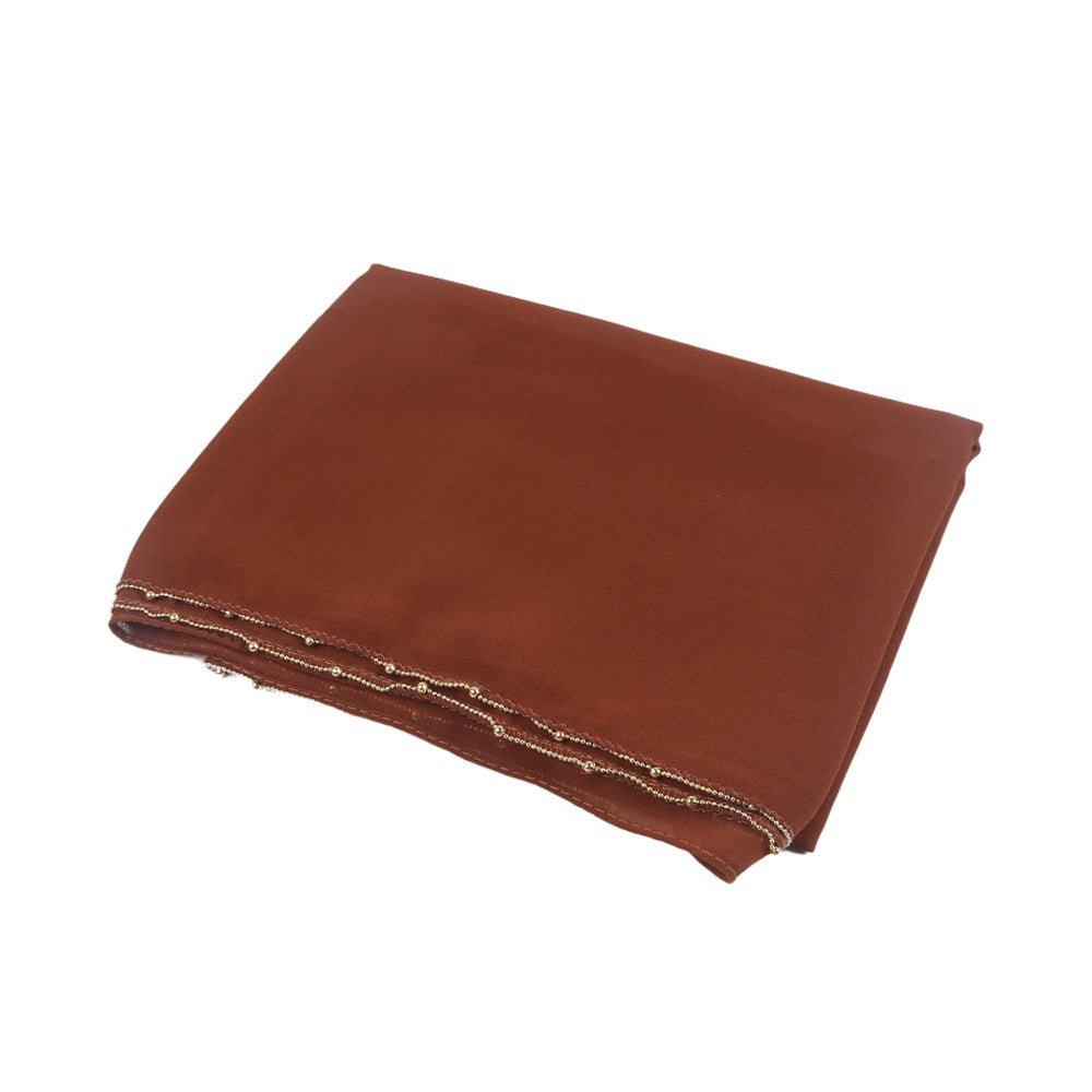 Elegance Solid Color Chiffon Hijab with Metallic Chain Trim (MH138)