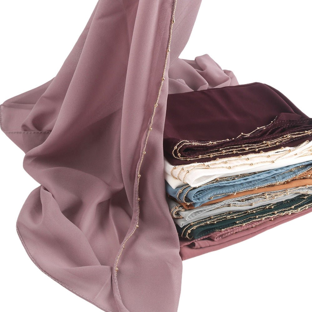 Elegance Solid Color Chiffon Hijab with Metallic Chain Trim (MH138)