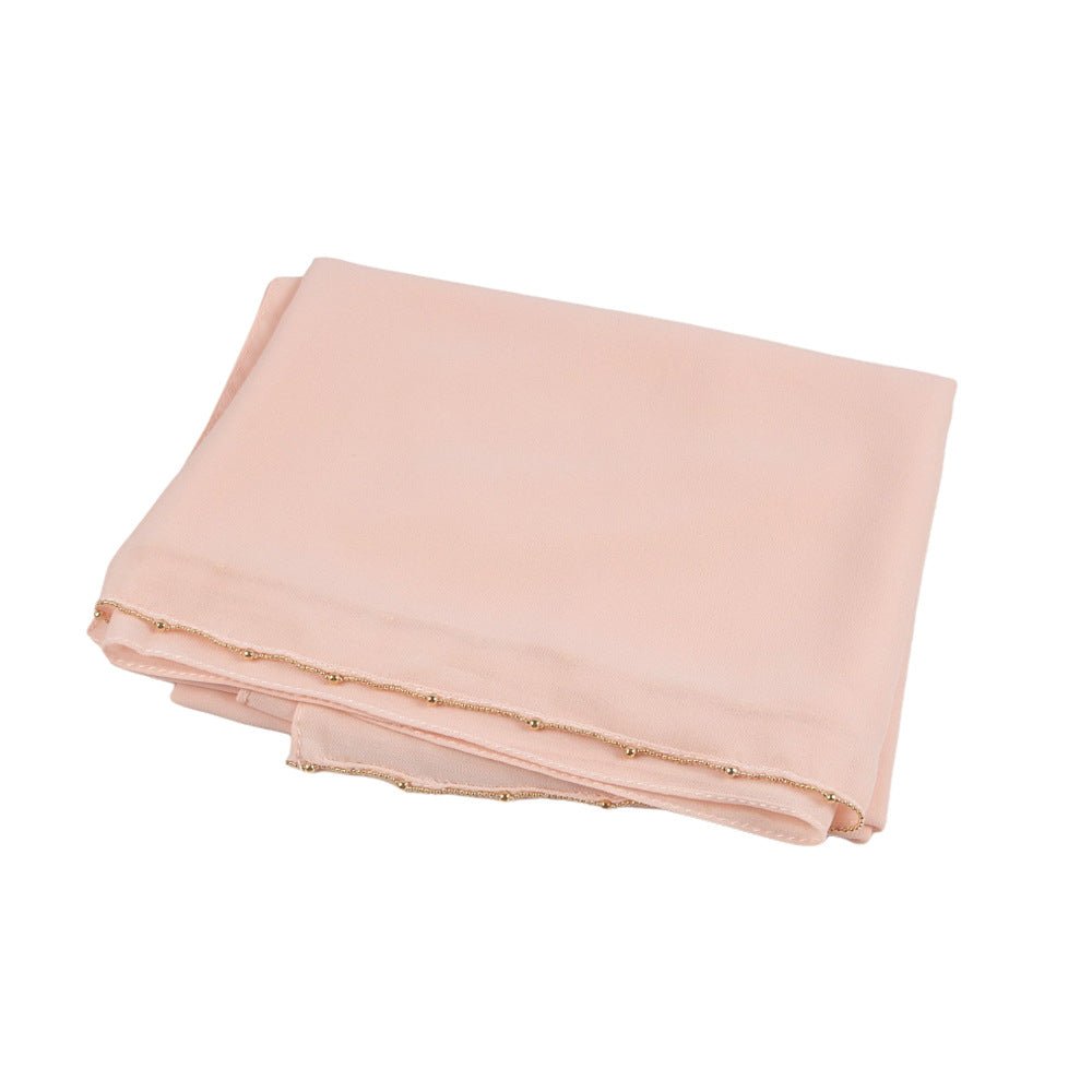 Elegance Solid Color Chiffon Hijab with Metallic Chain Trim (MH138)