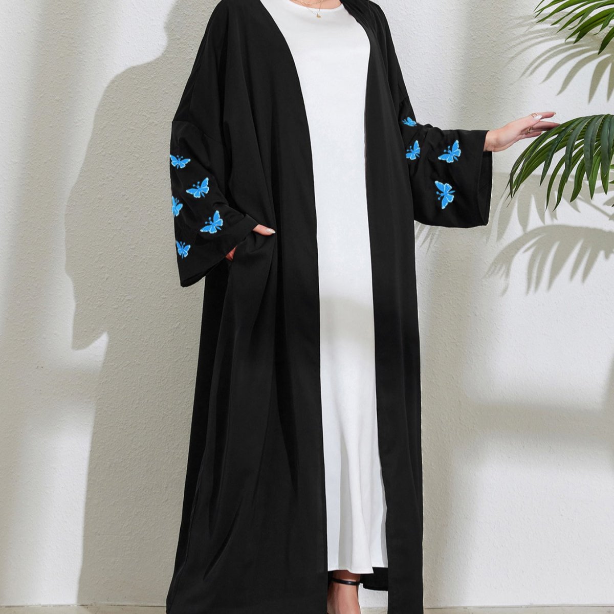 Elegant Butterfly Embroidery Open Abaya (MOA118)