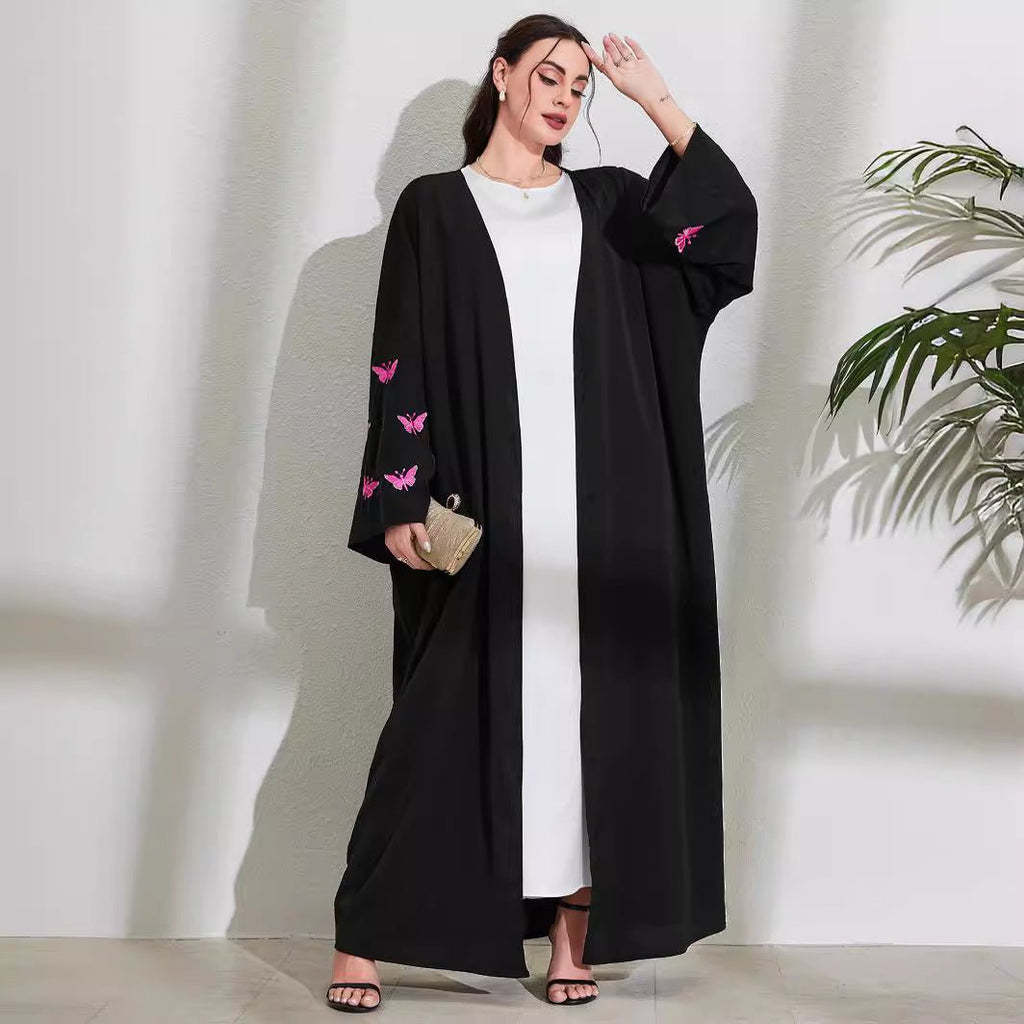Elegant Butterfly Embroidery Open Abaya (MOA118)