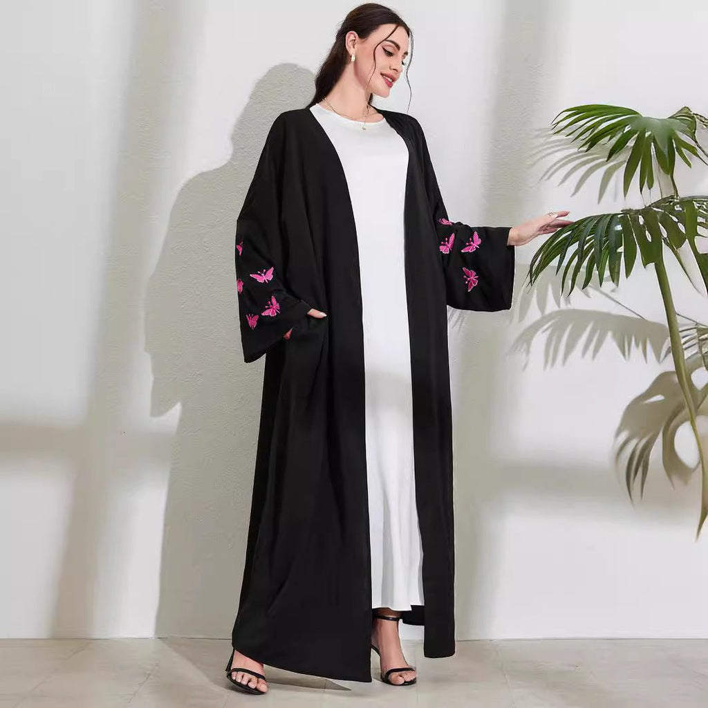 Elegant Butterfly Embroidery Open Abaya (MOA118)