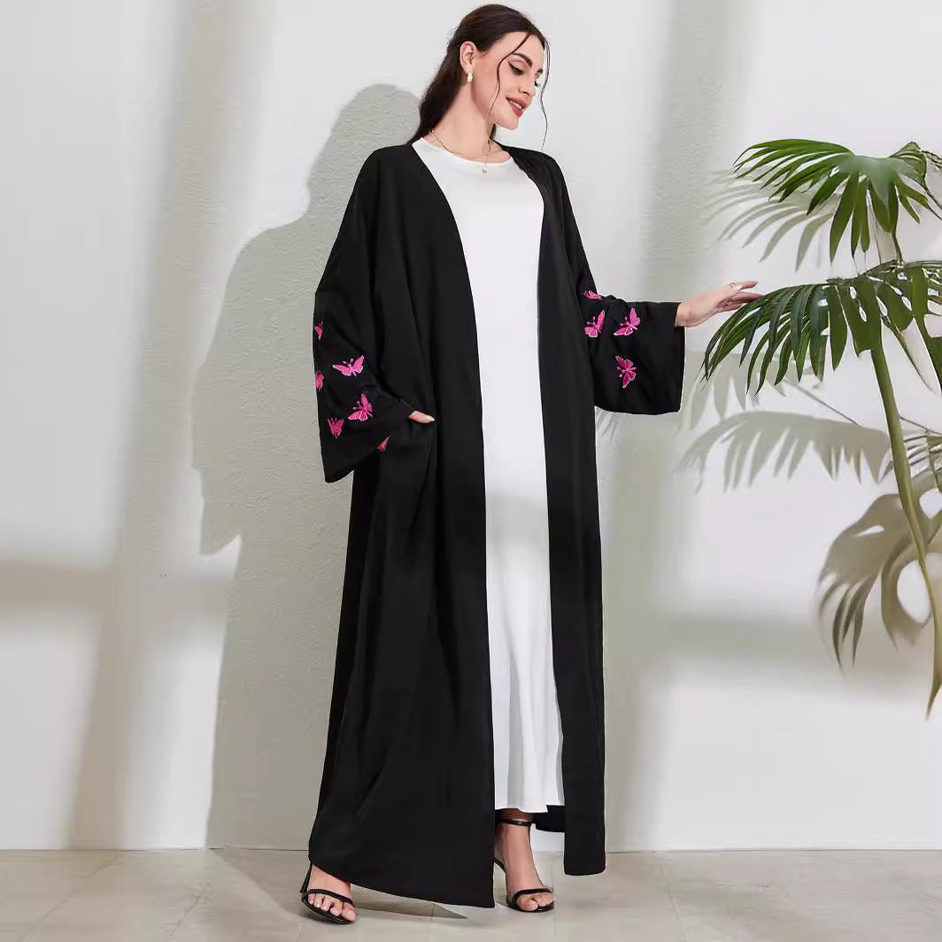 Elegant Butterfly Embroidery Open Abaya (MOA118)