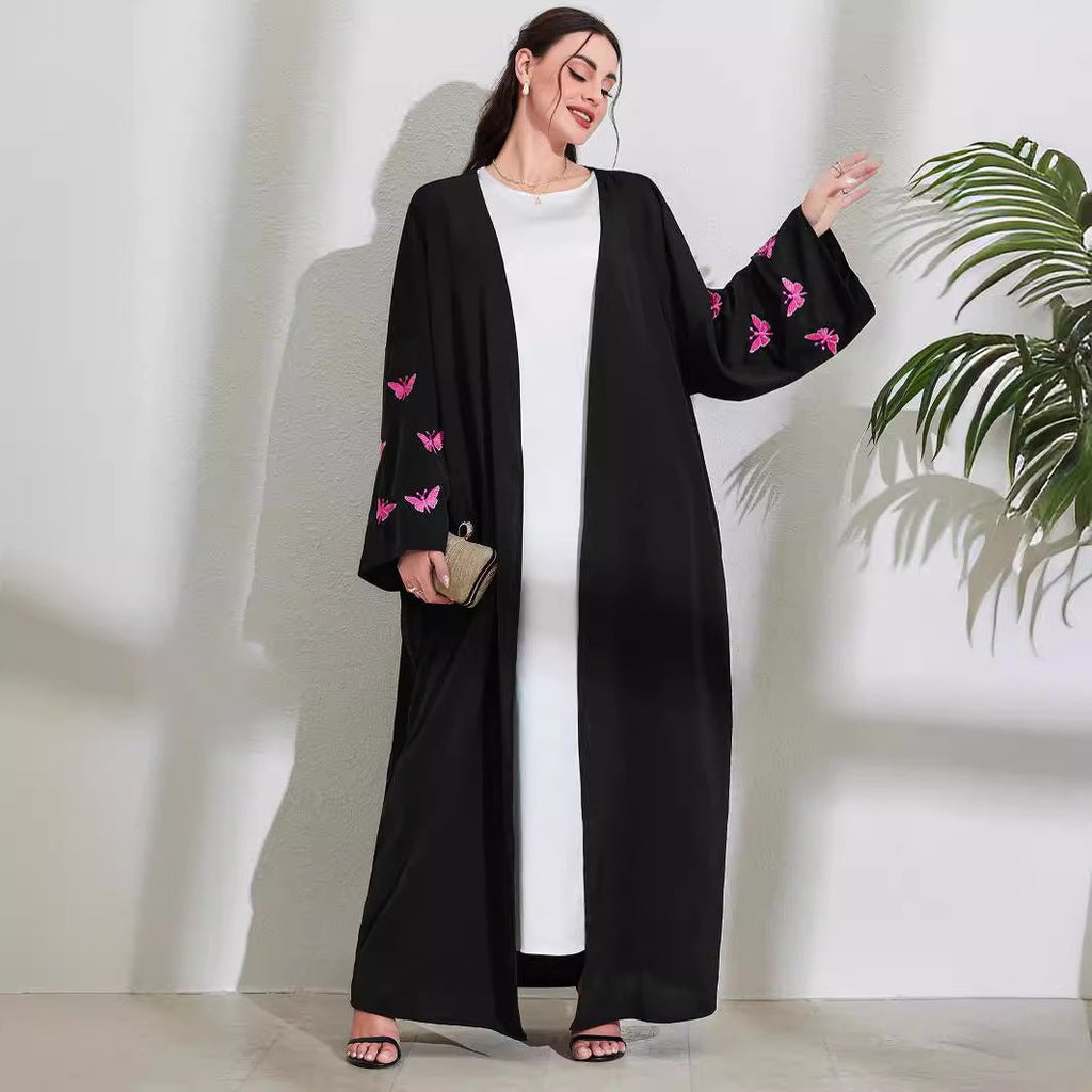 Elegant Butterfly Embroidery Open Abaya (MOA118)
