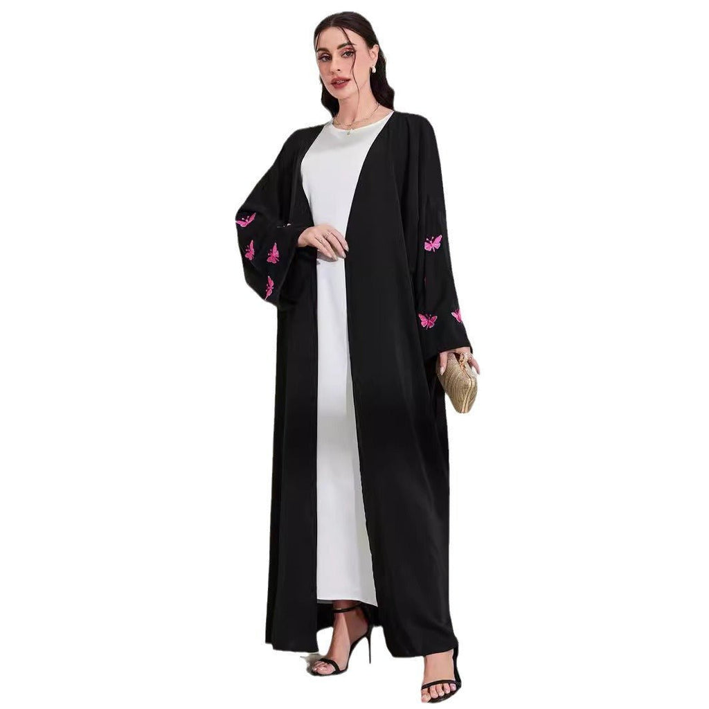 Elegant Butterfly Embroidery Open Abaya (MOA118)