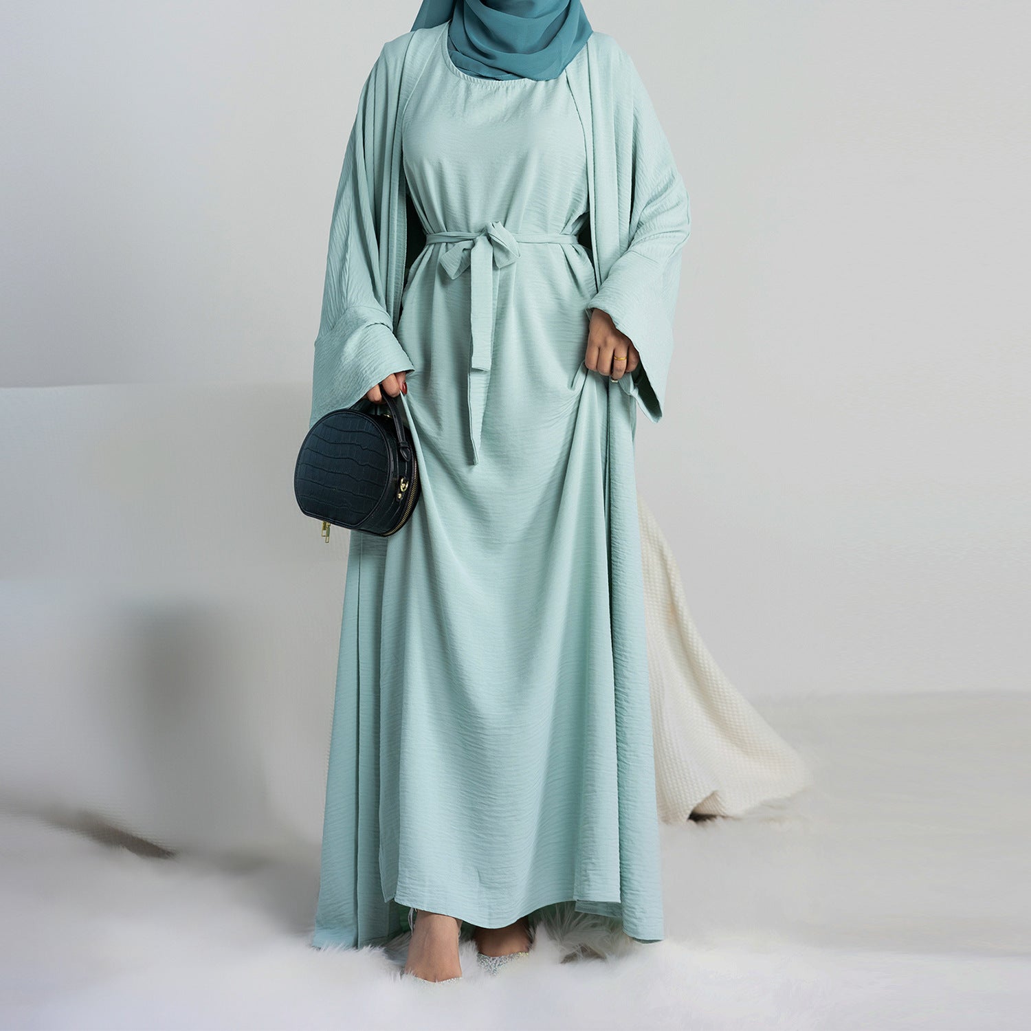 Crepe Pocket Open Abaya 3-Piece Set (MA002)