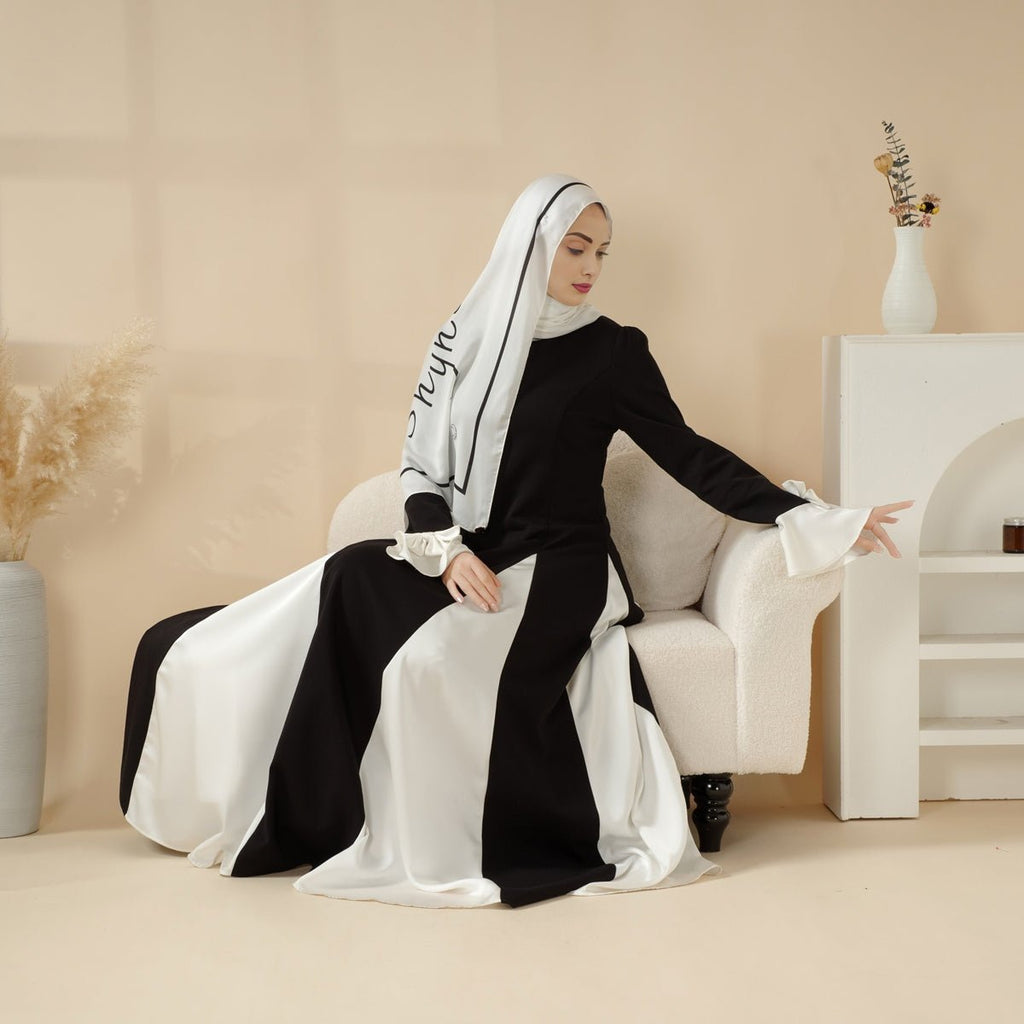 Milan Elegant Dual Tone Abaya Dress With Color Block Design (MA126)