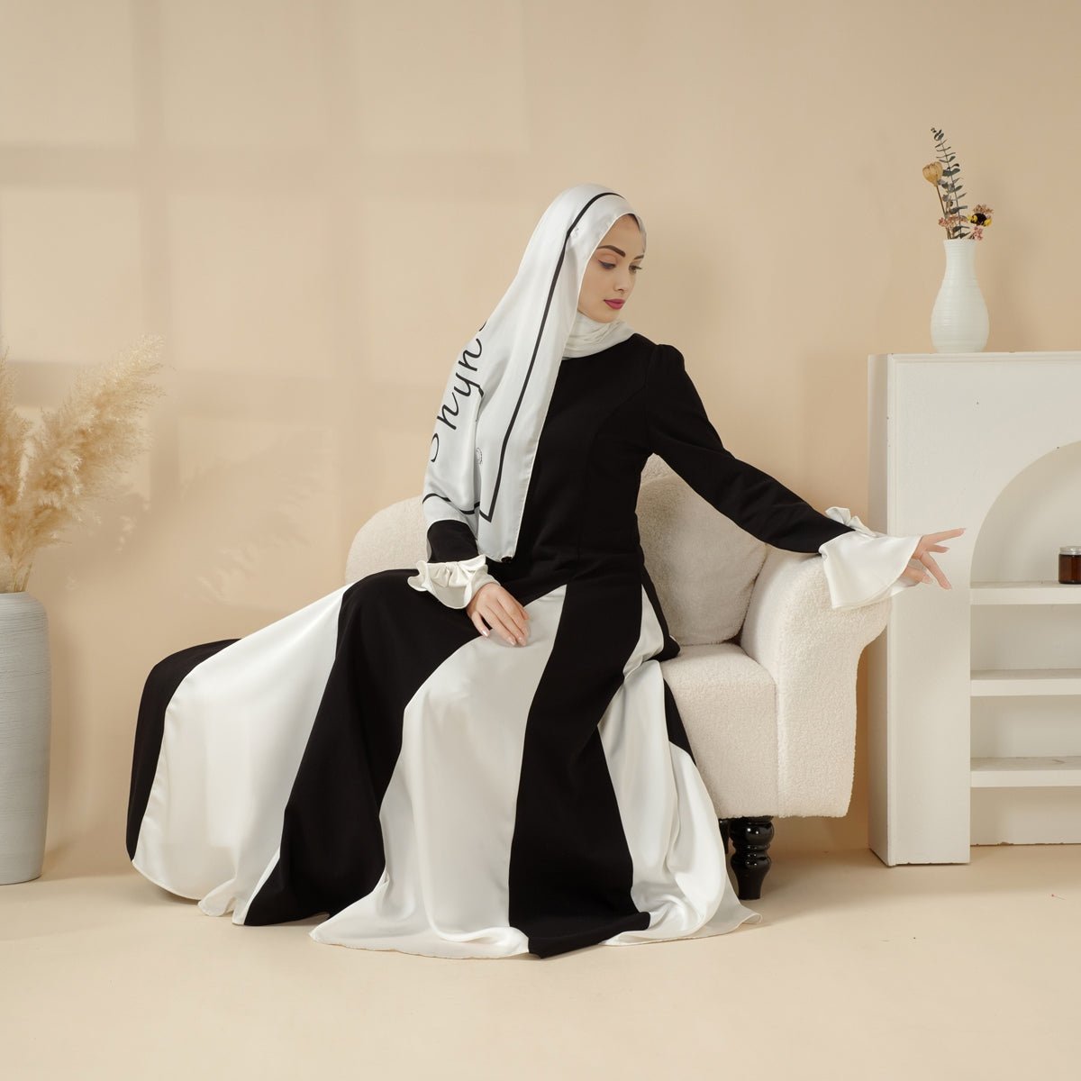 Milan Elegant Dual Tone Abaya Dress With Color Block Design (MA126)