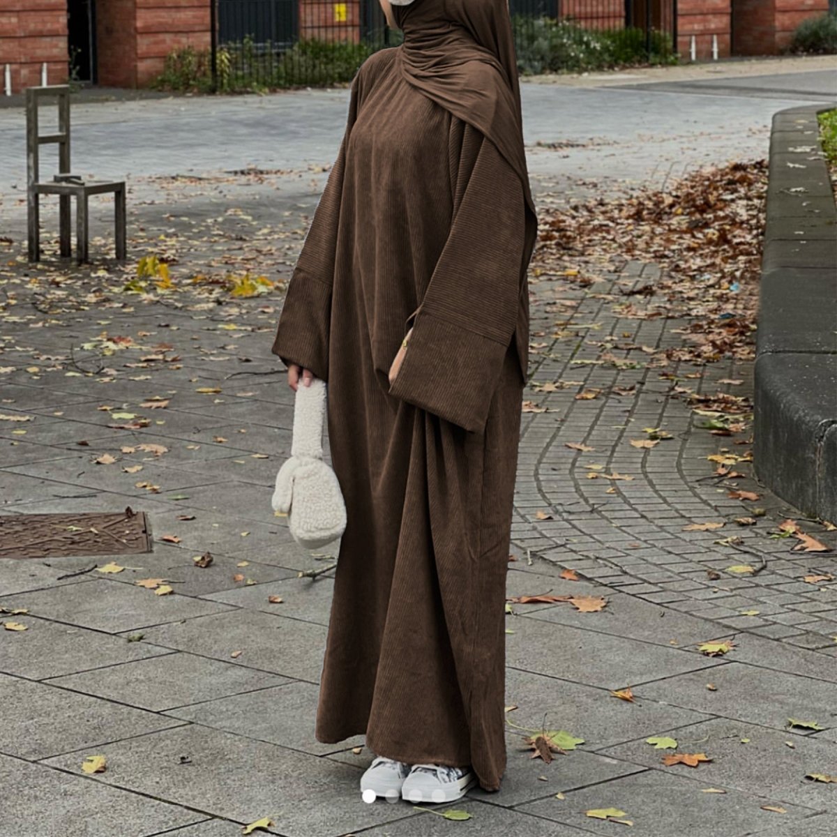 Solid Color Simple Corduroy Abaya | Warm Modest Corduroy Abaya for Autumn or Winter (MA129)