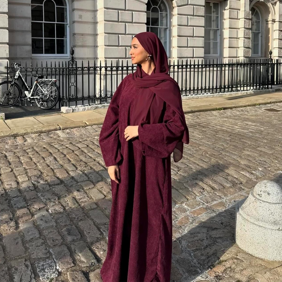 Solid Color Simple Corduroy Abaya | Warm Modest Corduroy Abaya for Autumn or Winter (MA129)