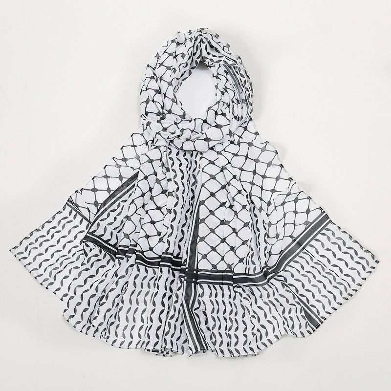 Trendy Women's Chiffon Keffiyeh Scarf with Print – Perfect for Summer, Travel & Islamic Modest Fashion(MH110)