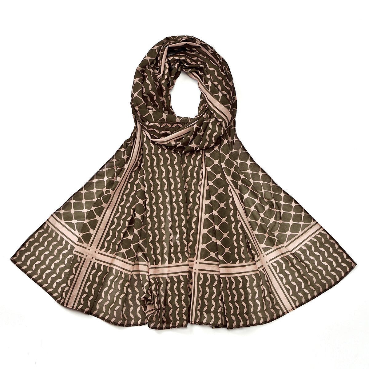 Trendy Women's Chiffon Keffiyeh Scarf with Print – Perfect for Summer, Travel & Islamic Modest Fashion(MH110)