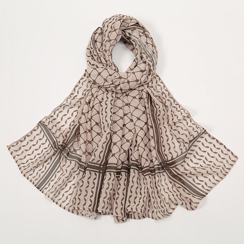 Trendy Women's Chiffon Keffiyeh Scarf with Print – Perfect for Summer, Travel & Islamic Modest Fashion(MH110)